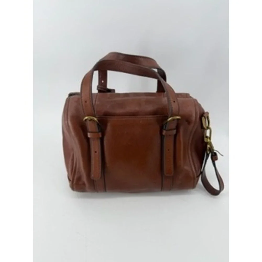 Fossil Sydney Satchel Brown Leather Handbag ZB5486 Antique Brass Key Charm